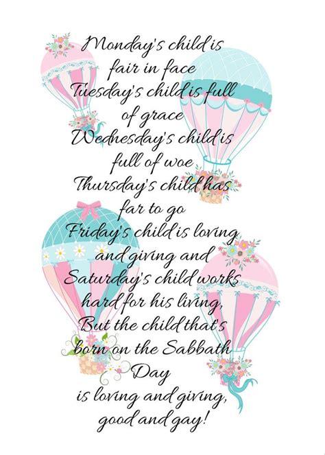 Sunday's Child Poem Mondays Child Tuesdays Child - Etsy in 2022 | Sundays child, Kids poems ...