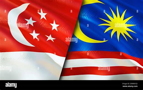 Singapore and Malaysia flags. 3D Waving flag design. Singapore Malaysia ...