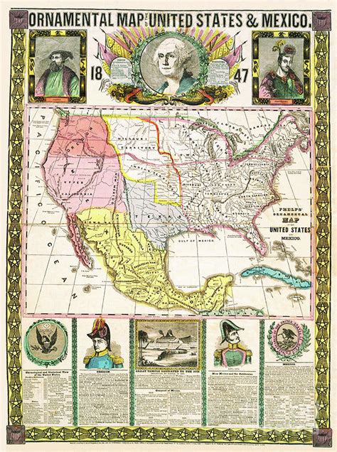 Ornamental Historical Map of 1847 US and Mexico Mixed Media by Zalman ...