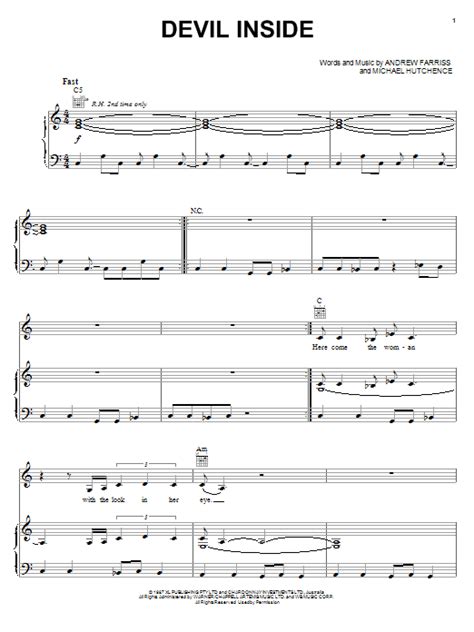 INXS "Devil Inside" Sheet Music Notes | Download Printable PDF Score 92010