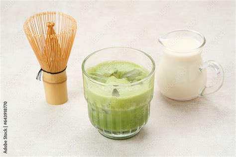 Japanese Iced Matcha Latte, green tea with milk Stock Photo | Adobe Stock