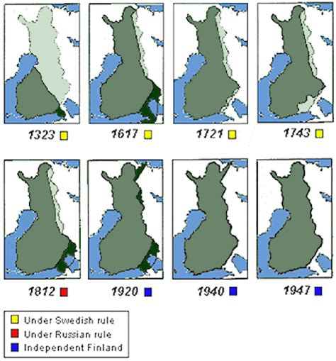 The evolution of physical borders between the current Finland and ...