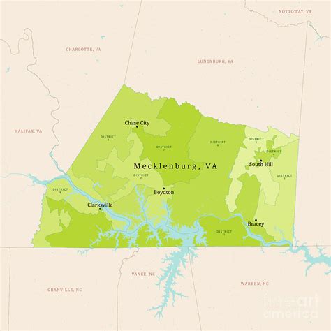 VA Mecklenburg County Vector Map Green Digital Art by Frank Ramspott ...