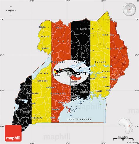 Flag Map of Uganda, flag rotated