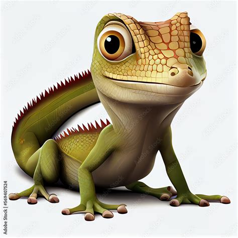 Cute cartoon lizard character. 3D animation on white background ...