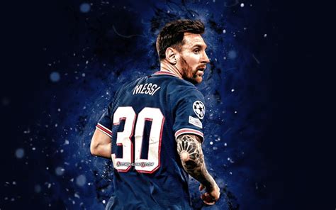 Scarica sfondi Lionel Messi PSG, 4k, stelle del calcio, Paris Saint-Germain, luci al neon blu ...