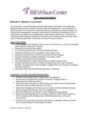 Clinician 2 Job Description 05.19.2021 .docx - JOB ANNOUNCEMENT Clinician 2- Masters or Licensed ...