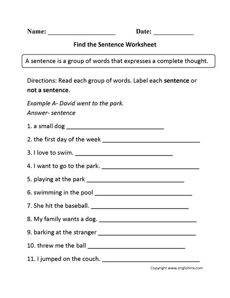 Sentence Structure Worksheets