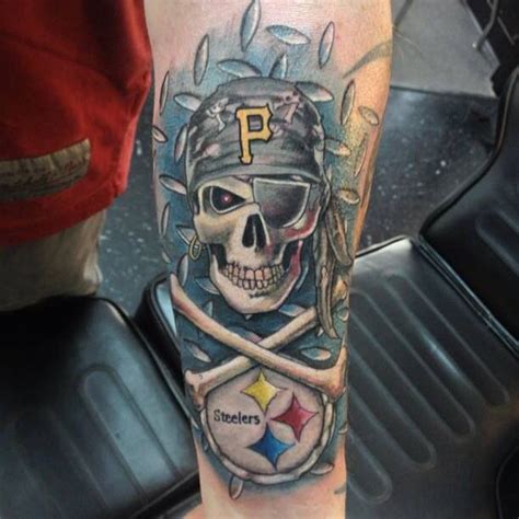 a skull with a baseball helmet on it's head is shown in this tattoo