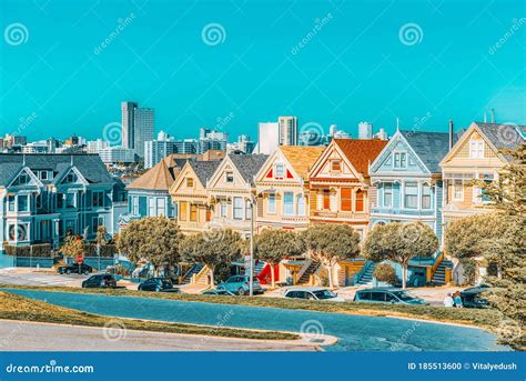 Panoramic View of the San Francisco Painted Ladies Victorian Houses Editorial Image - Image of ...