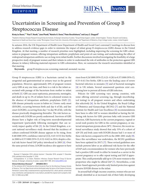 (PDF) Uncertainties in Screening and Prevention of Group B Streptococcus Disease