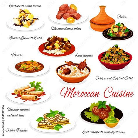 Moroccan cuisine dishes, Morocco authentic restaurant menu, vector food ...