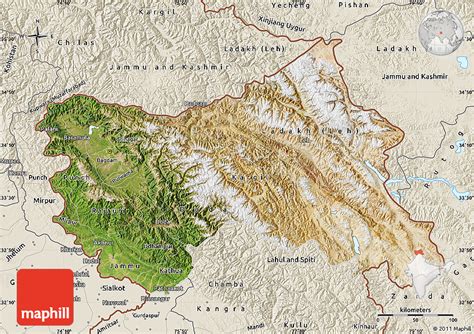 Physical Map Of Jammu And Kashmir Shaded Relief Outside | Images and ...