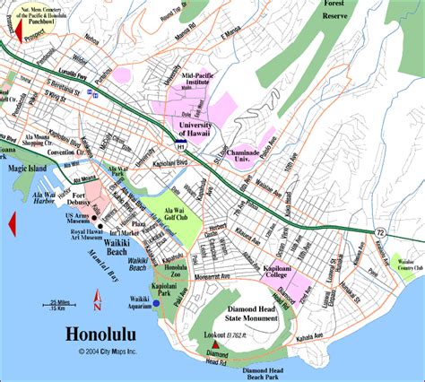 Urban Honolulu Map Tourist Attractions - ToursMaps.com