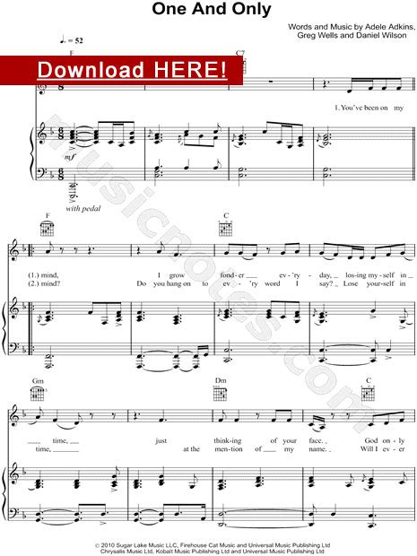 Adele One And Only Piano Sheet Music, Notes