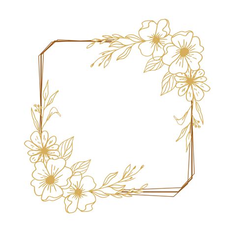 Elegant gold square floral border with hand drawn leaves and flowers ...