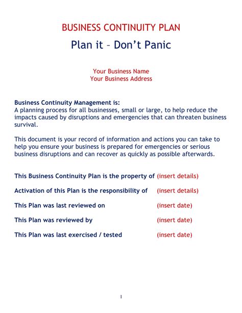 Business continuity plan template in Word and Pdf formats