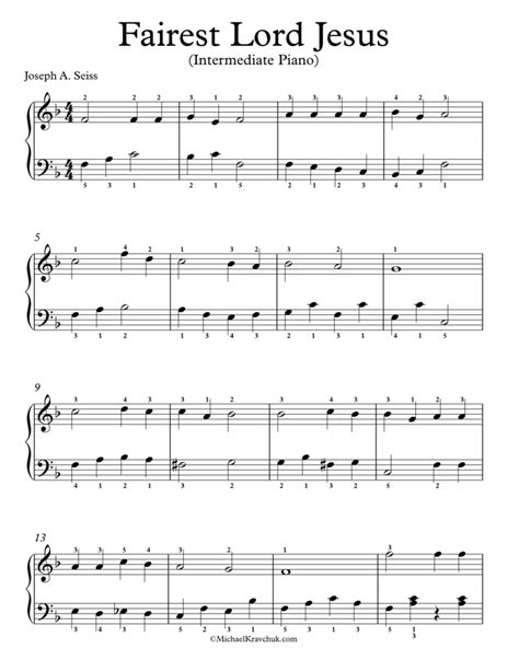 Free Piano Arrangement Sheet Music – Fairest Lord Jesus – Michael Kravchuk