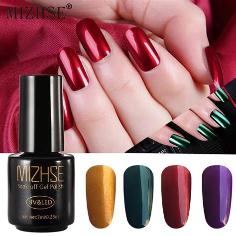 MIZHSE 7ml Glitter Titanium Red Gel Varnish Mirror Metal Nail Gel Polish UV Gel Color Serise ...