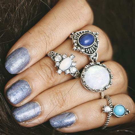 4pcs/set Fashion Vintage Bohemian Rings Set 2017 Antique Silver Color Boho Female Charms Jewelry ...