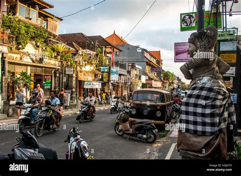 Bali Indonesia Ubud City Life of local people at sunset 08.09.2015 ...