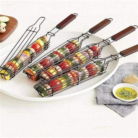 Kabob Grilling Baskets Set of 4, Non-Stick Grilling Basket with Handle ...