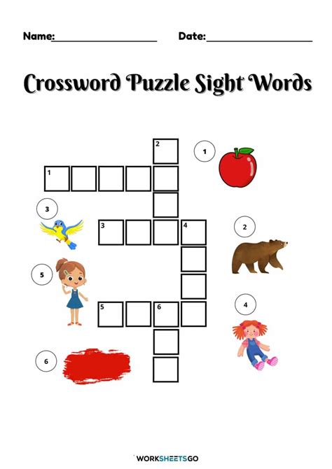 Crossword Puzzle Sight Words Worksheets | WorksheetsGO