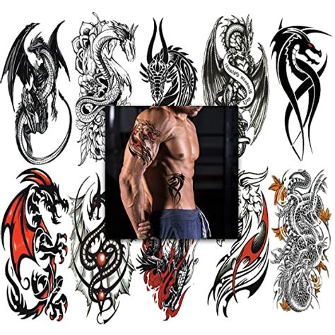 10 Sheets Large Dragon Temporary Tattoo Stickers for Men Women Adults Fake Sleeve Tattoos Large ...