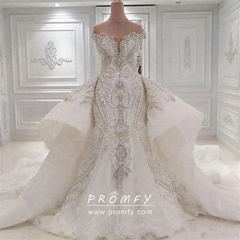 Crystals & Diamonds Beaded Overskirt Wedding Dress - Promfy