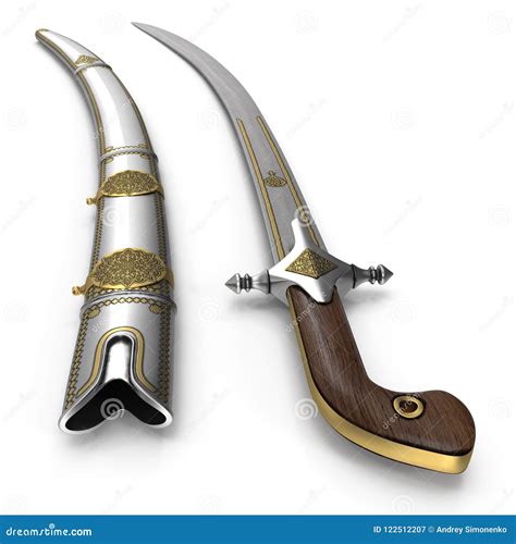 Arab Saif Sword with Sheath on White. 3D Illustration Stock ...