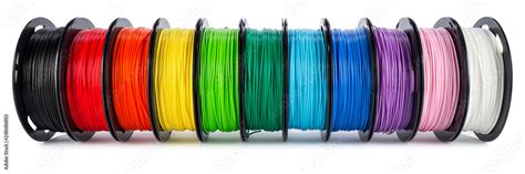 colorful bright wide panorama row of spool 3d printer filament Stock ...