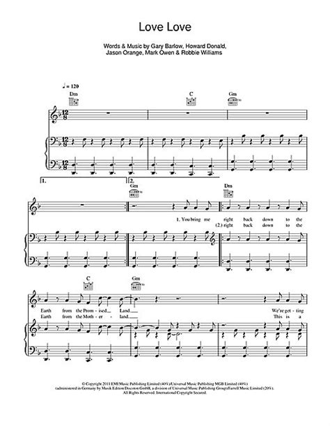 Take That 'Love Love' Sheet Music and Printable PDF Music Notes | Music ...