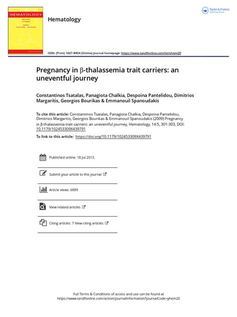 Pregnancy in Thalassemia Trait Carriers An Uneventful Journey | PDF | Anemia | Blood