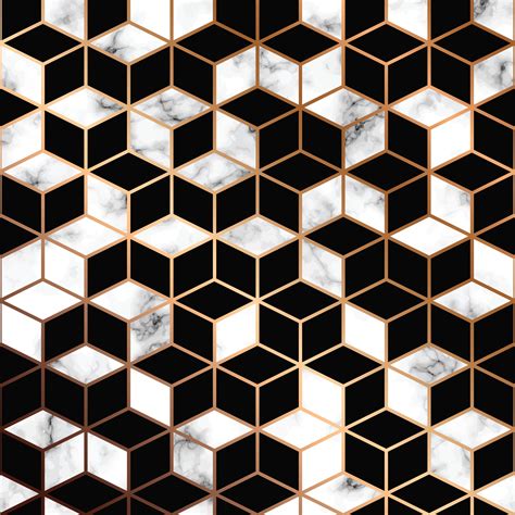 Vector marble texture, seamless pattern design with golden geometric lines and cubes 694059 ...