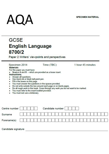 NEW teacher-written exam paper: AQA English Language Paper 2 Writers' viewpoints and ...