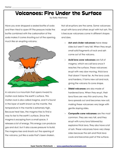 3rd Grade Science Volcano Worksheets