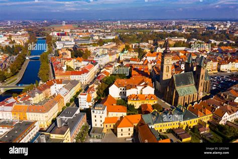 Aerial view of Hradec Kralove with clock tower and Cathedral Stock ...