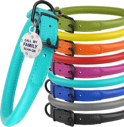 Amazon.com : Rolled Leather Dog Collar Soft Round Collars, ID Tag for Small Medium Large Dogs ...