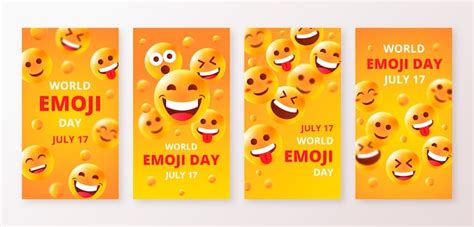 Free Vector | Gradient world emoji day instagram stories collection with emoticons