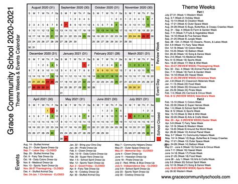 Grace Community School Calendar | Special Events and Days Closed