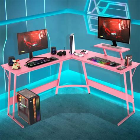 L SHAPED CORNER Desk Gaming Desk Computer Desk w/ Large Desktop Work Place Pink $69.99 - PicClick