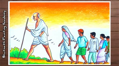 gandhiji dandi march drawing||gandhi jayanti||independence day - YouTube