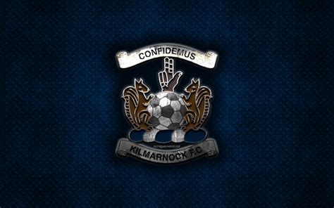 Download wallpapers Kilmarnock FC, Scottish football club, blue metal texture, metal logo ...