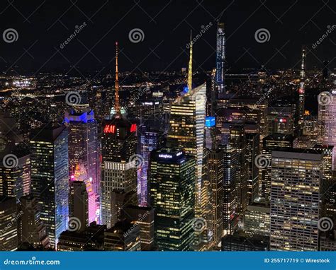 Aerial Drone Shot of the New York City Skyline at Night, United States Editorial Stock Image ...