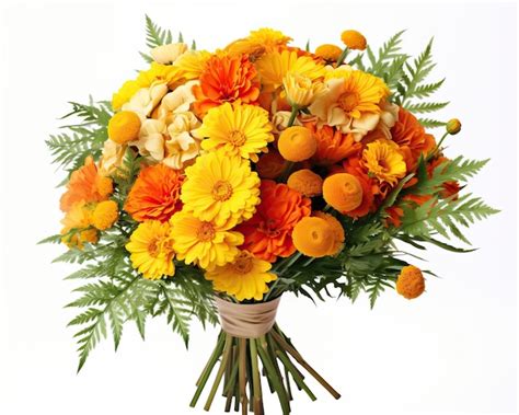 Premium AI Image | bouquet showcasing a medley of orange and yellow marigolds