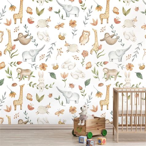 Baby Animals Wallpaper / Nursery Wall Mural / Giraffe | Etsy