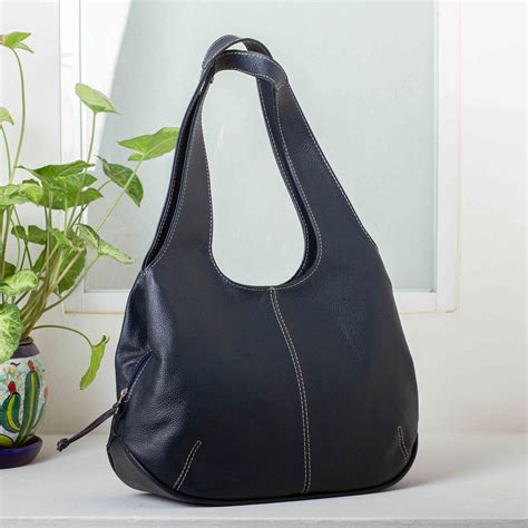 UNICEF Market | Navy Blue Leather Hobo Bag - Urban Navy