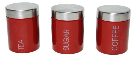 3 Pcs Tea, Coffee & Sugar Canister Set - Red (4513)