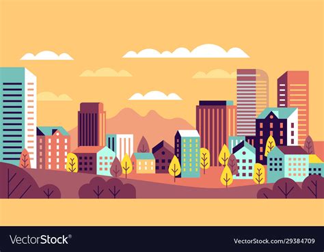 Autumn city landscape simple cityscape Royalty Free Vector