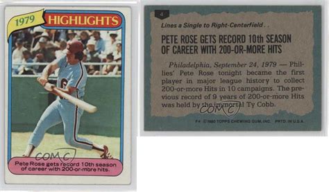 1980 Topps #4 Pete Rose Philadelphia Phillies Baseball Card | eBay